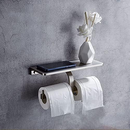 Uchwyt na papier toaletowy, aluminiowy uchwyt na papier toaletowy z półką, ścienny uchwyt na papier toaletowy o szczotkowanym wykończeniu