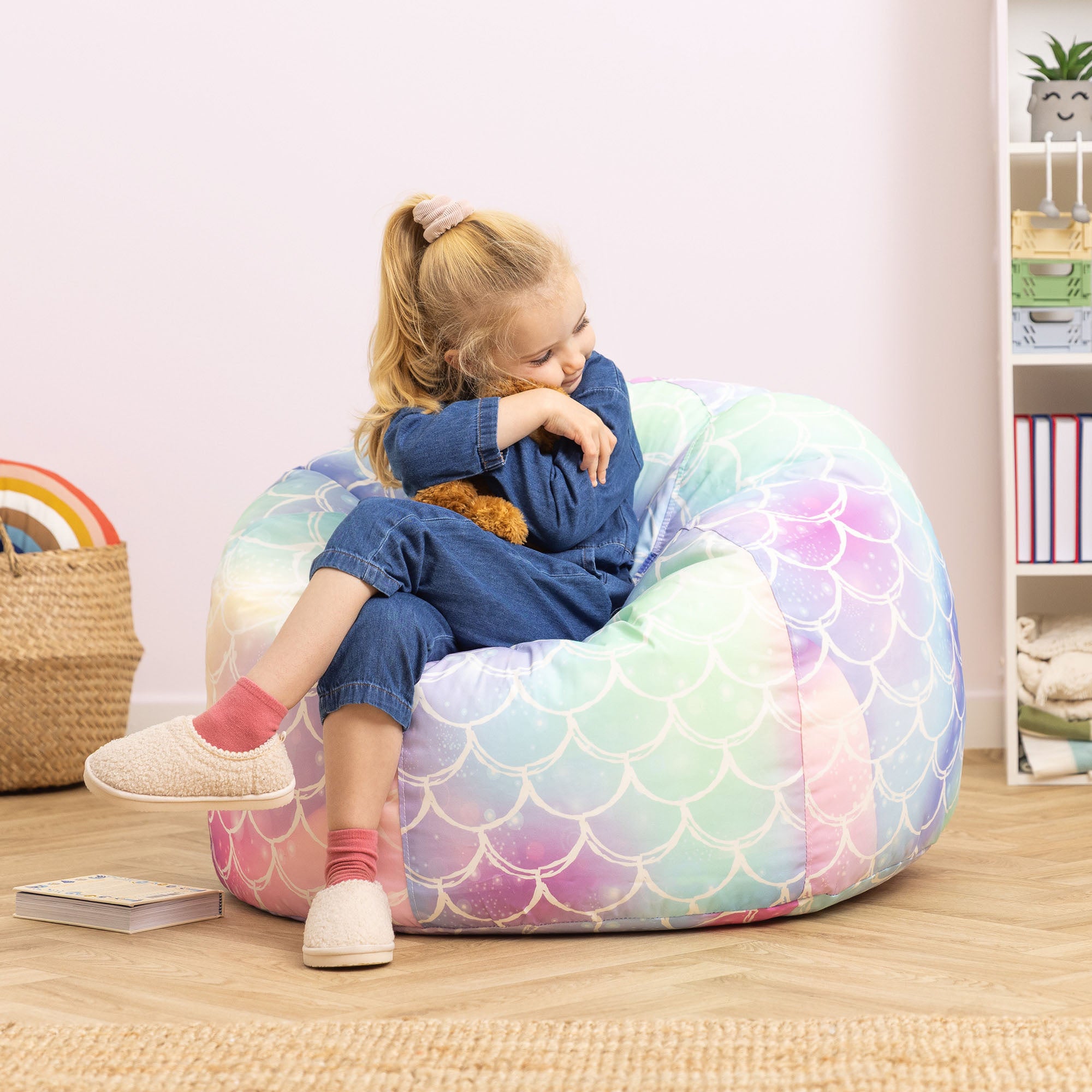 Pouf fauteuil classique large enfant intérieur extérieur à imprimé sirène, chambre, salon, jardin, 80x80cm Oeko-Tex® - 3