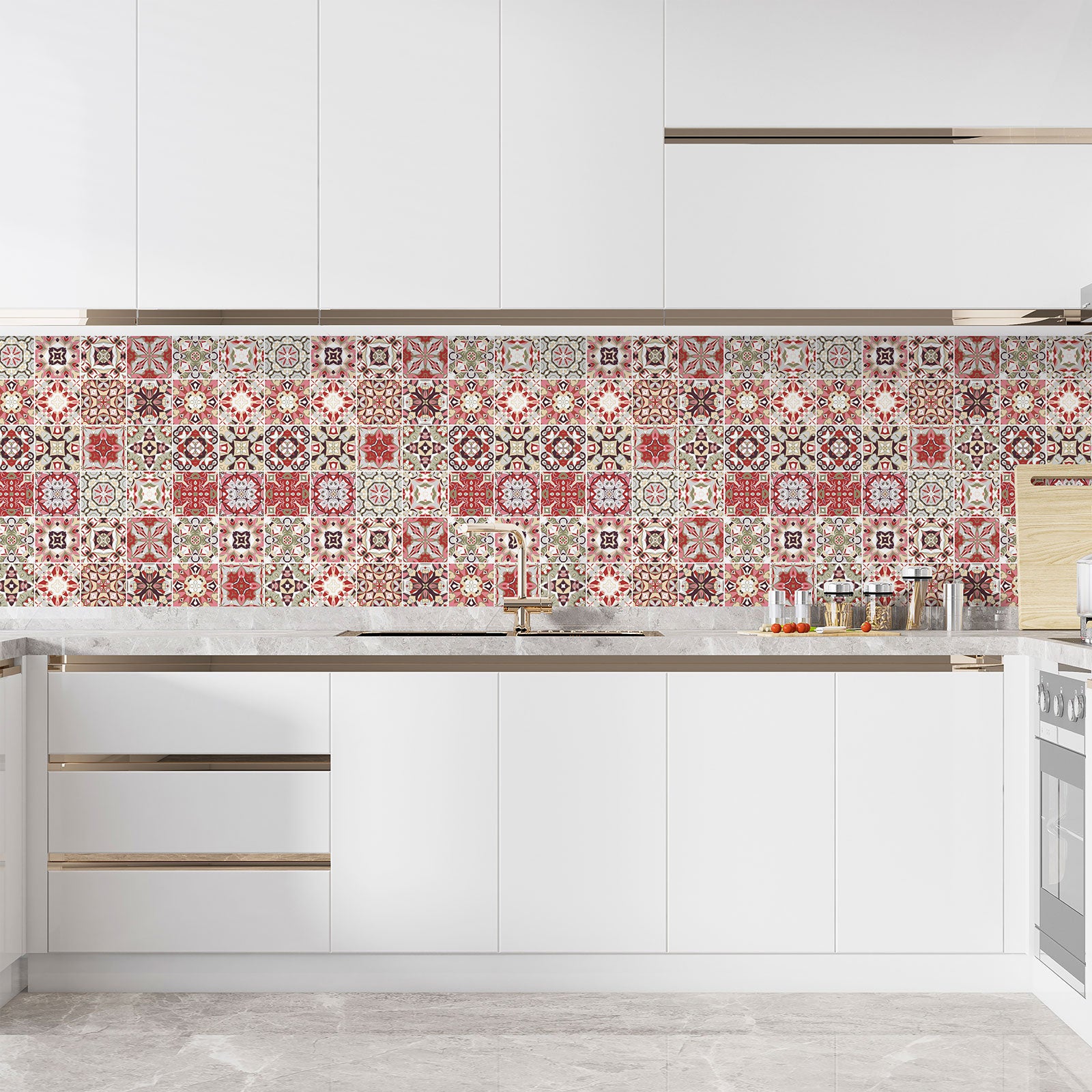Crédence adhésive sticker décoratif pour cuisine - Effet carreaux de ciment - Adhésif BRILLANT - 60x60 cm - 3