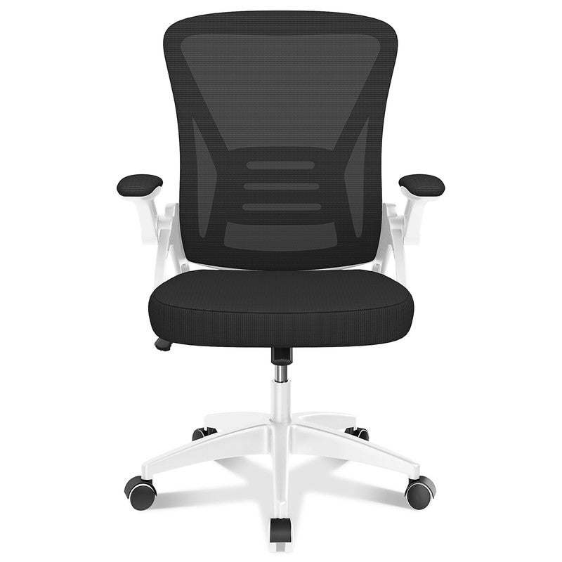 Fotel biurowy ergonomiczny RATTANTREE – z kółkami – podparcie lędźwiowe, regulowane oparcie – regulowana wysokość – czarno-biały