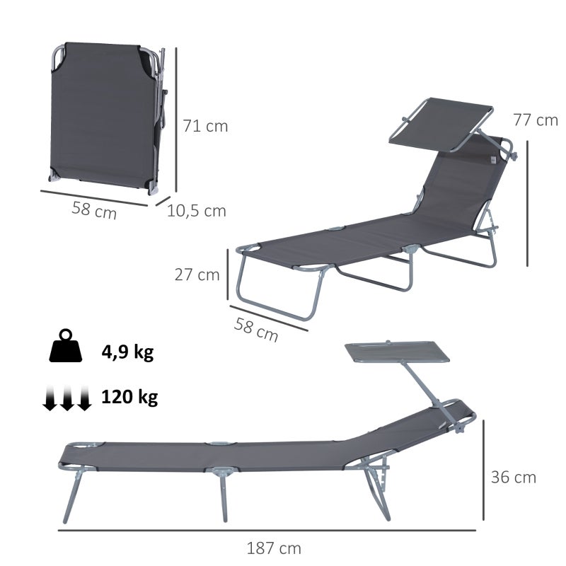 Transat Pliable avec Pare-Soleil, Bain de Soleil Dossier Réglable 4 Niveaux, Chaise Longue Jardin et Plage, Max 120kg - 5