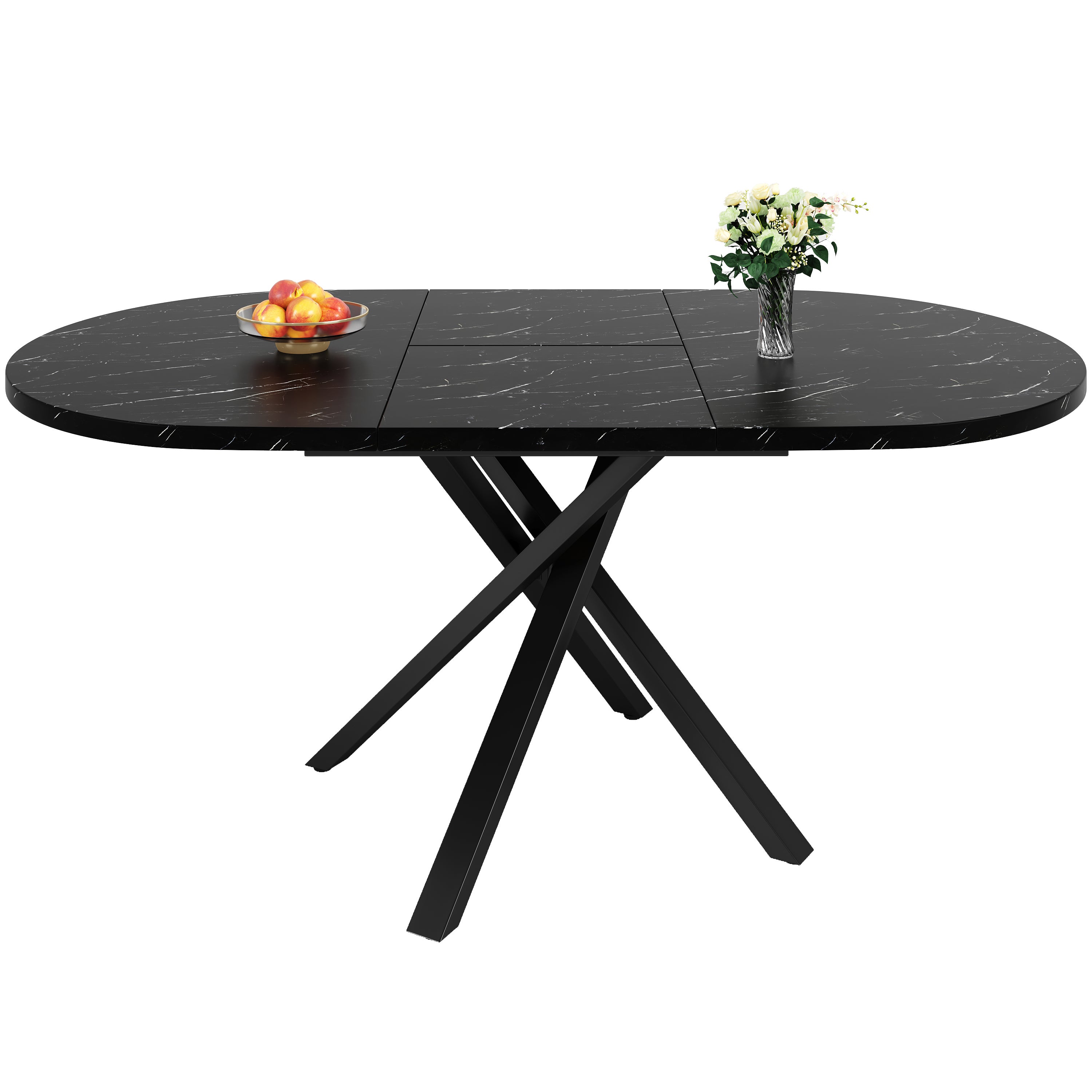 Rozkładany okrągły stół z efektem marmuru, dla 4-6 osób - 100/140 x 75,5 cm - MDF i nogi metalowe - Czarny - 8