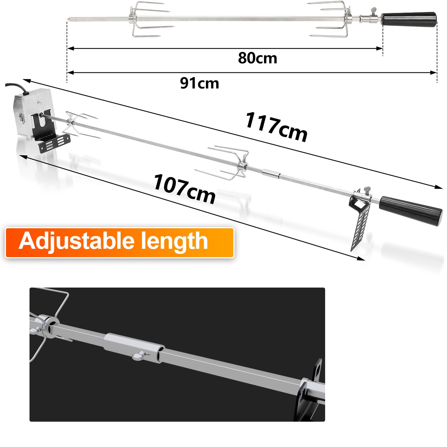 Broche BBQ Set de brochettes Barbecue électrique pour grill 107cm BBQ Tourne Broche en Acier Inoxydable avec Electrique avec Moteur - 6