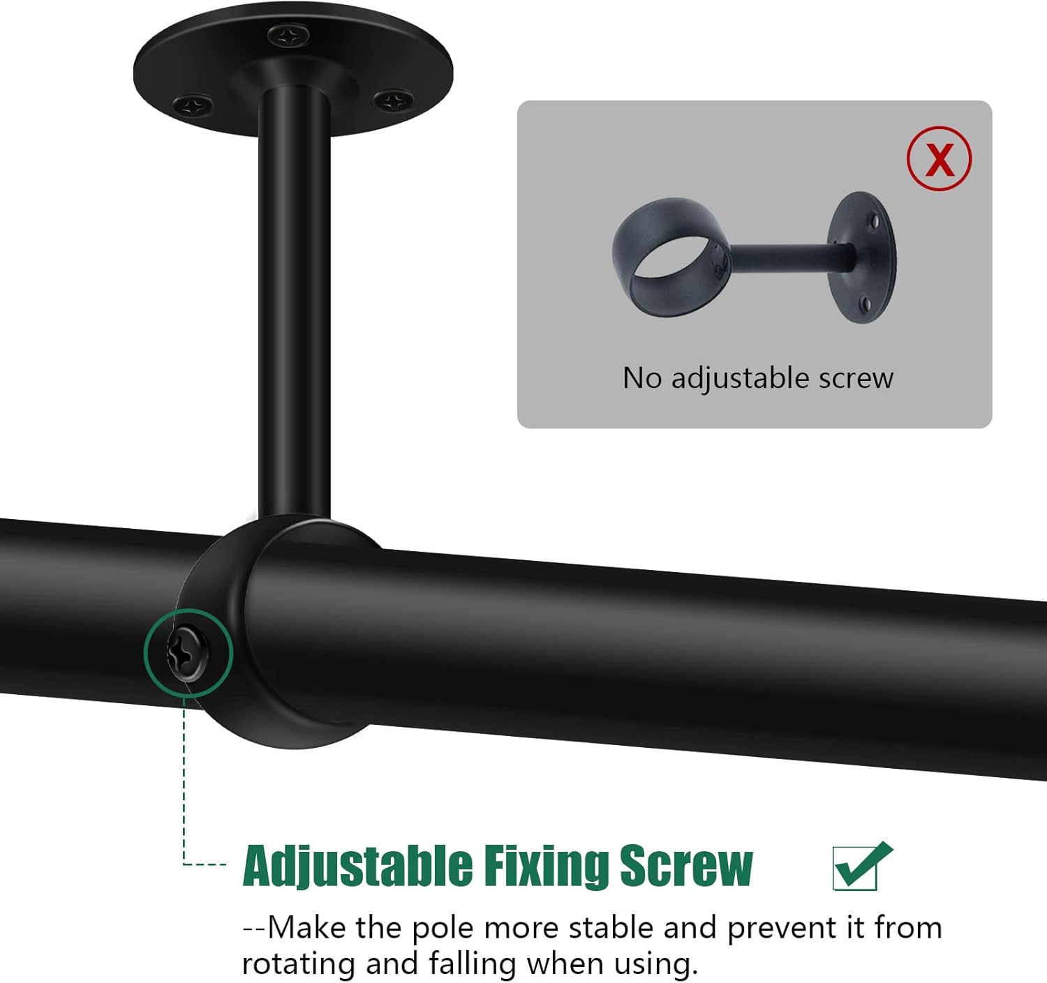 Jeu de 2 supports de tringle à rideau noirs robustes pour tringle de plafond, supports de tringle à rideau en acier inoxydable de 25 mm, supports de t - 2