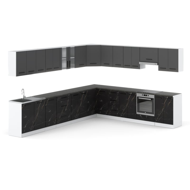 Kuchnia nowoczesna narożna modułowa blat 6.8m biała szara san sebastian