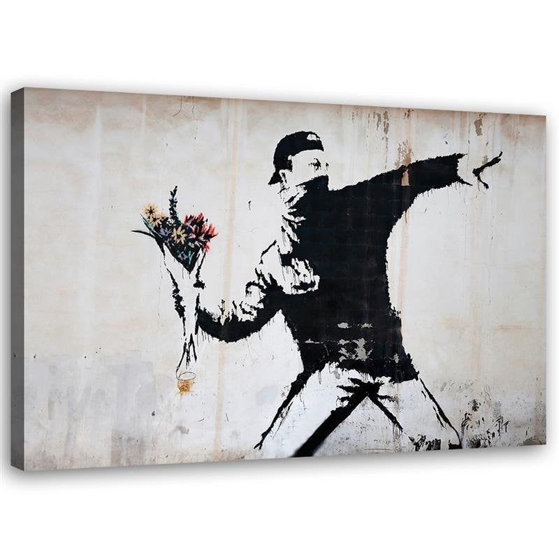 Obraz na płótnie, Banksy Chuligan rzucający bukietem kwiatów 100x70