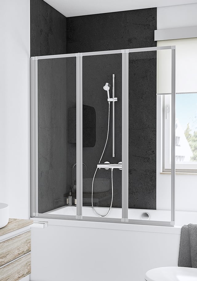 Schulte pare-baignoire, 127x140 cm, paroi de baignoire rabattable, verre synthétique 3 mm, transparent, écran de baignoire pivotant, 3 volets, blanc