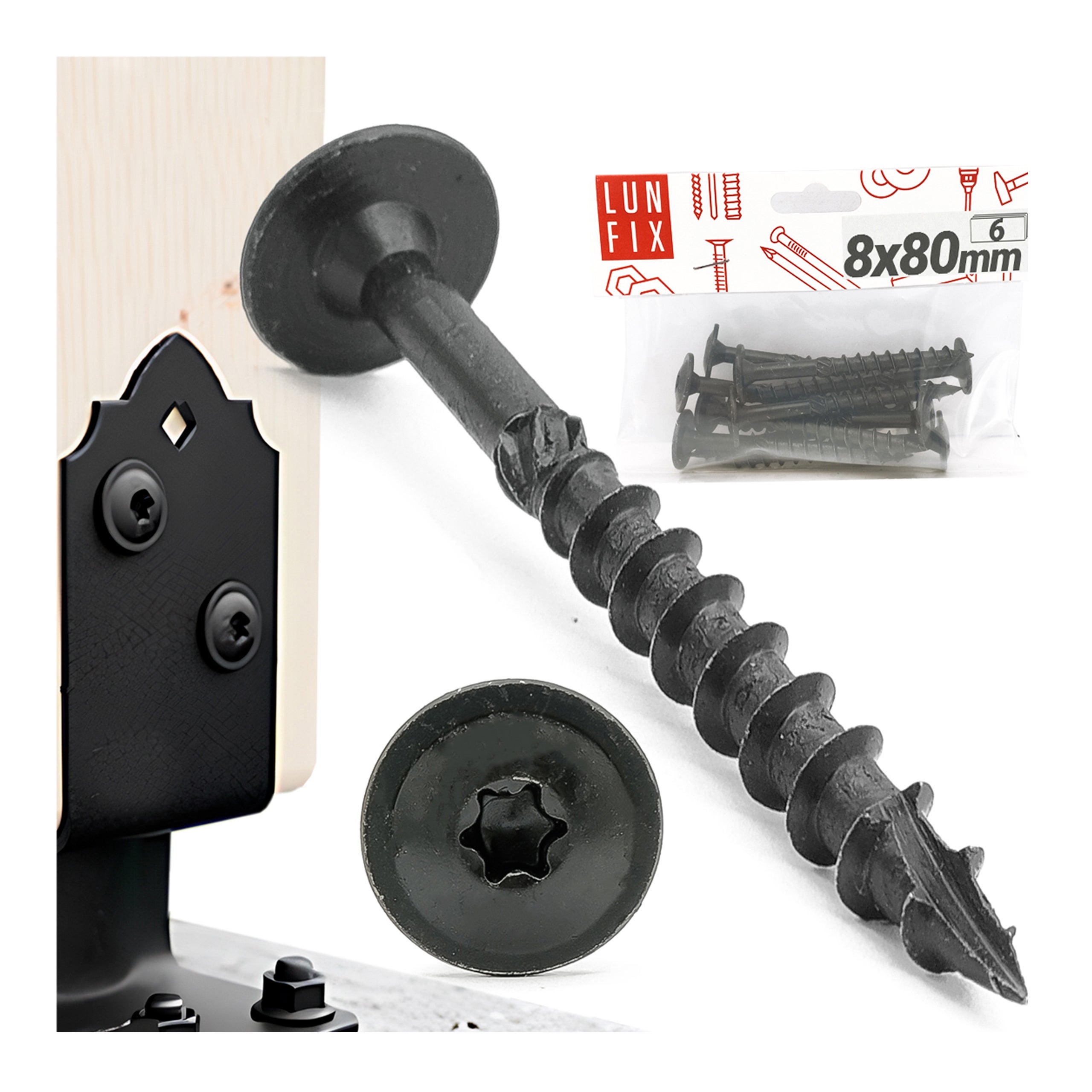 Wkręty do podstaw słupa 8x80mm czarne 6szt.