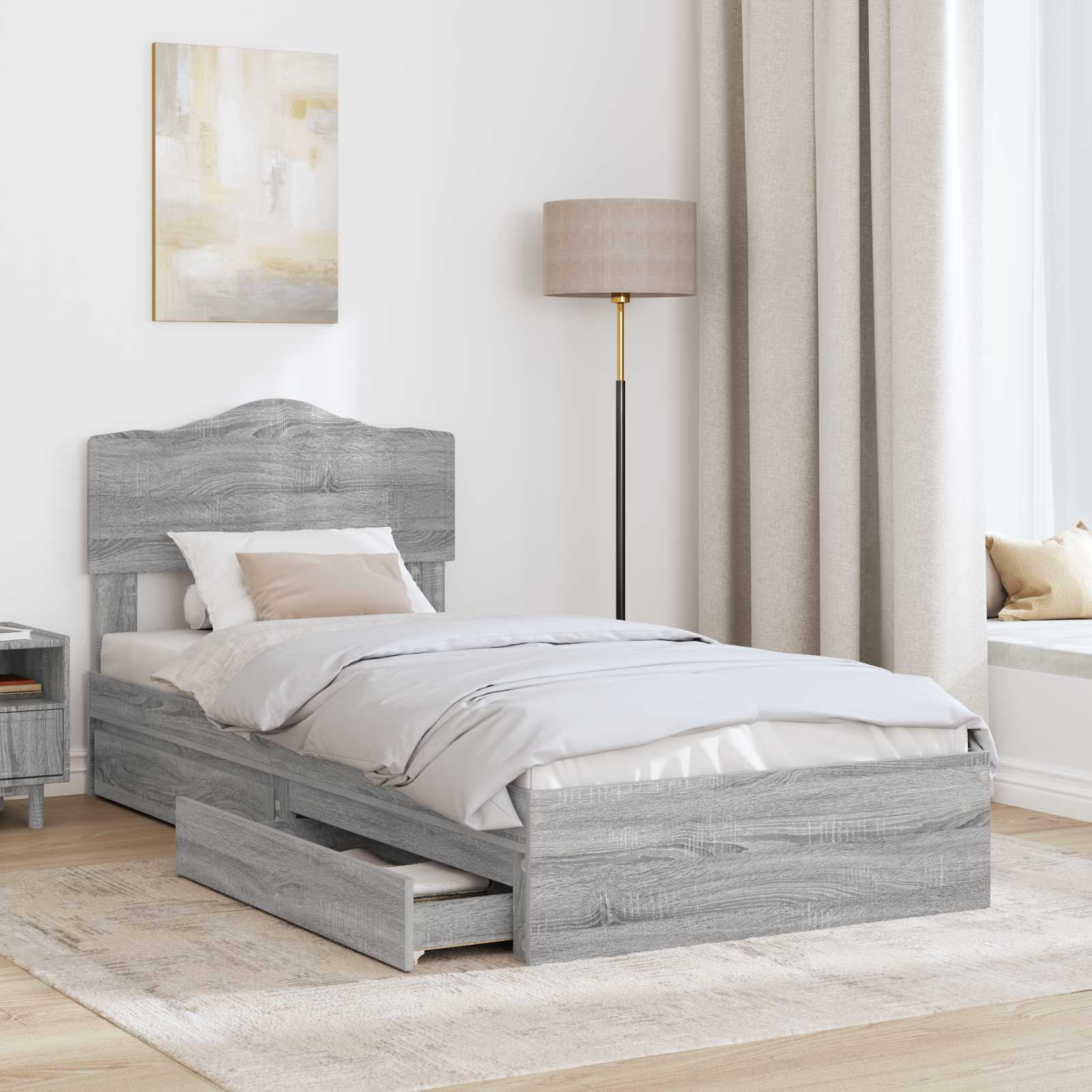 Lit de rangement gris 90 x 190 cm panneau de bois - 3