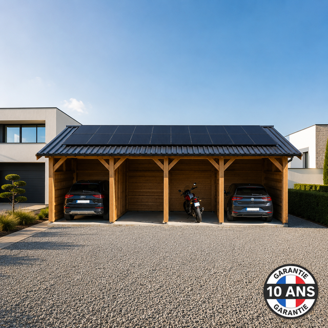 Carport bois SUR MESURE monopente 10 poteaux 400 cm en Douglas Français PEFC - Abri voiture personnalisable - GARANTIE 10 ANS