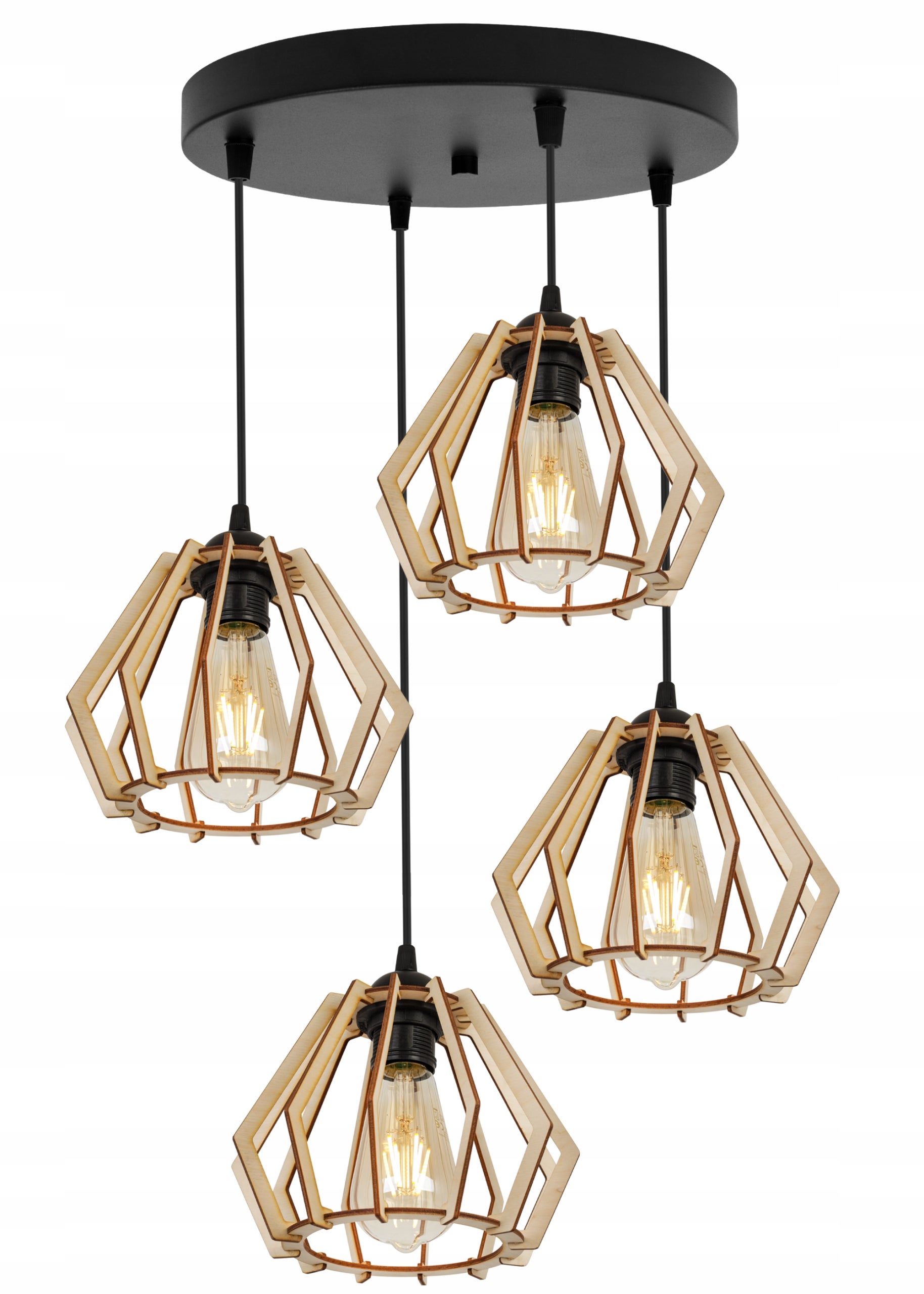 Lampa sufitowa wisząca modern Timber 4xE27 klosz drewniany diament beżowy Light Home LH