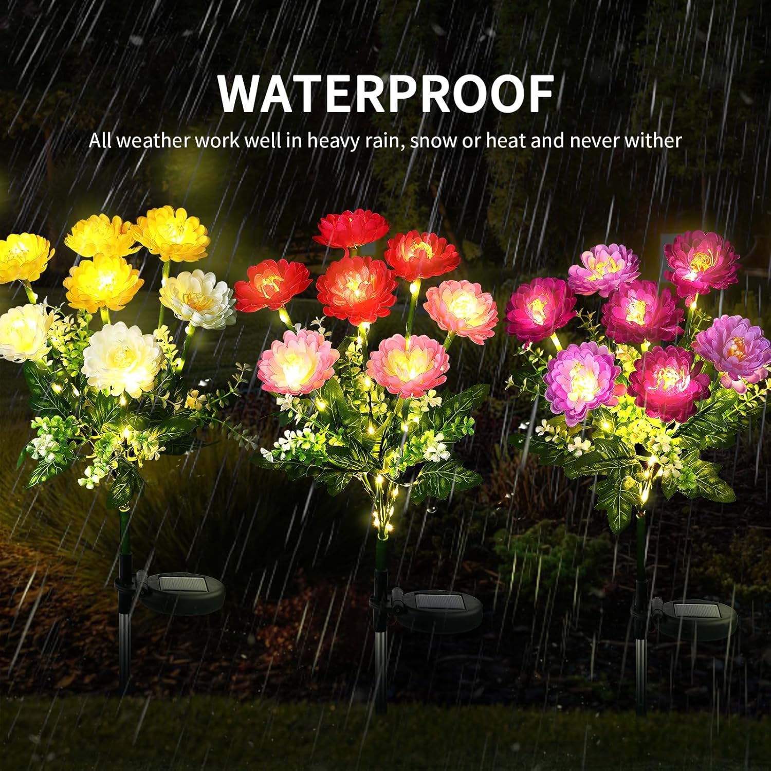 Lampes solaires d'extérieur - Lot de 2 lampes solaires de jardin perce-neige, lampes solaires de jardin étanches, avec 7 petites perce-neige - 3