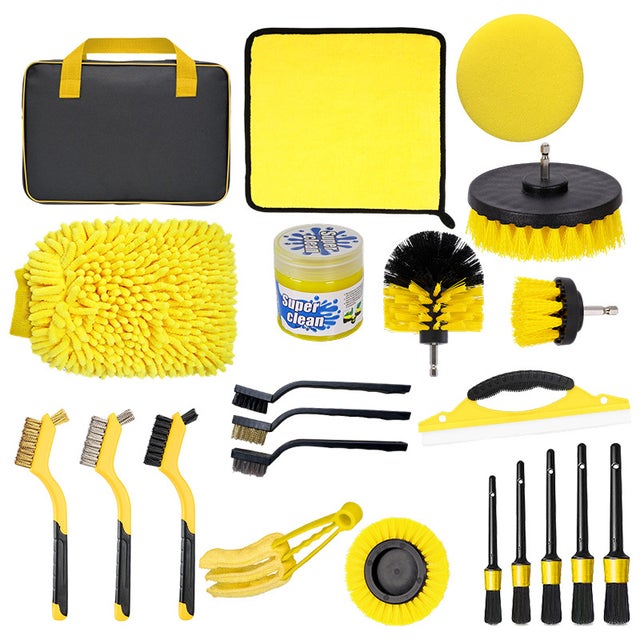 AUTOWN Lot de 30 kits de nettoyage de voiture avec accessoires de brosse pour perceuse et boîte à outils portable, kits de nettoyage de voiture pour intérieur, extérieur, roues, fenêtres AUTOWN Lot de 30 kits de nettoyage de voiture avec accessoires de brosse pour perceuse et boîte à outils portable, kits de nettoyage de voiture pour intérieur, extérieur, roues, fenêtres