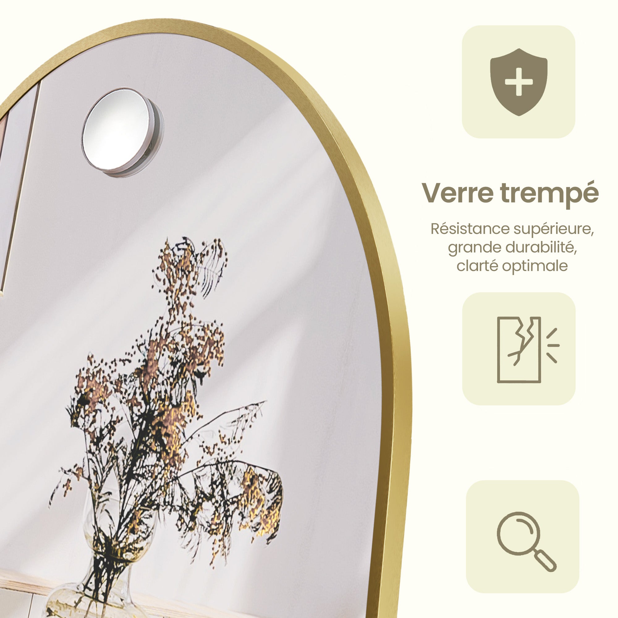 Miroir Intégral, 150 x 40 cm, Miroir Rectangulaire sur Pied, à Poser au Sol, Cadre en Alliage d’Aluminium, Verre Trempé, pour Chambre, Doré Clair - 4