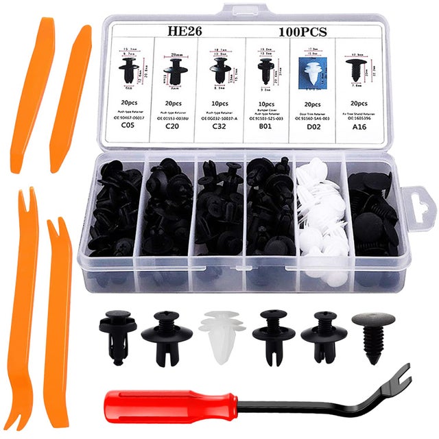 100 Clips Voiture Universels avec Boîte – Pour Fixation Garnitures Auto + Outil de Démontage