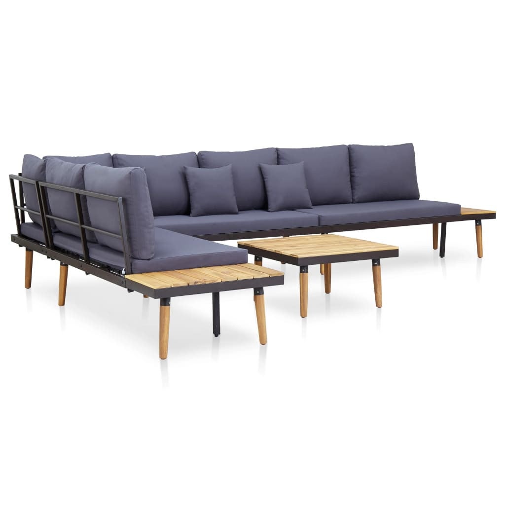 Salon de jardin 5 pcs et coussins Bois d'acacia solide Marron 2 - 3