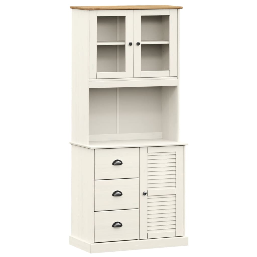Credenza HAMAR Bianca 90x40x80 cm in Legno Massello di Pino 340429