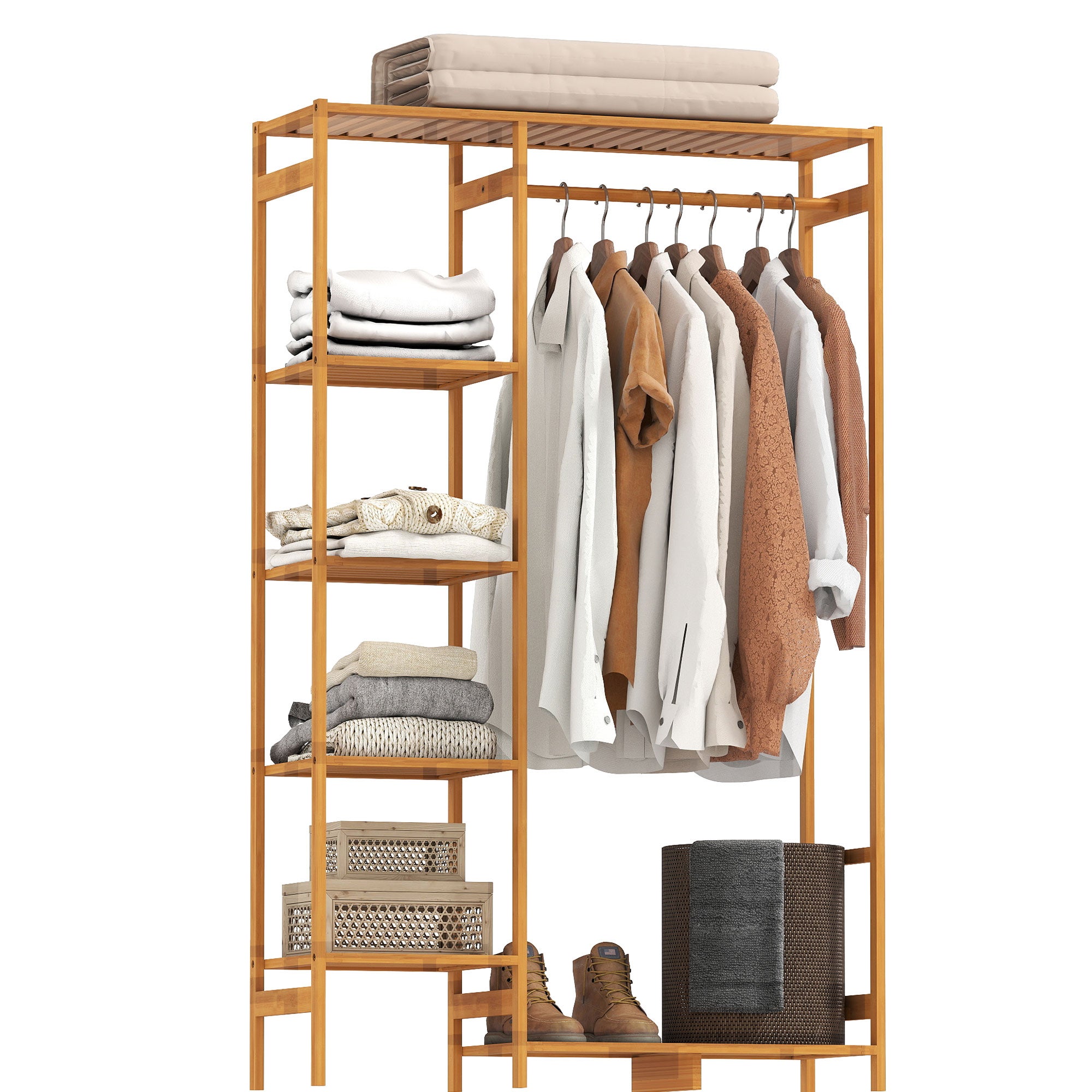 Portant à vêtements en bambou avec étagère de rangement à 6 niveaux et ...