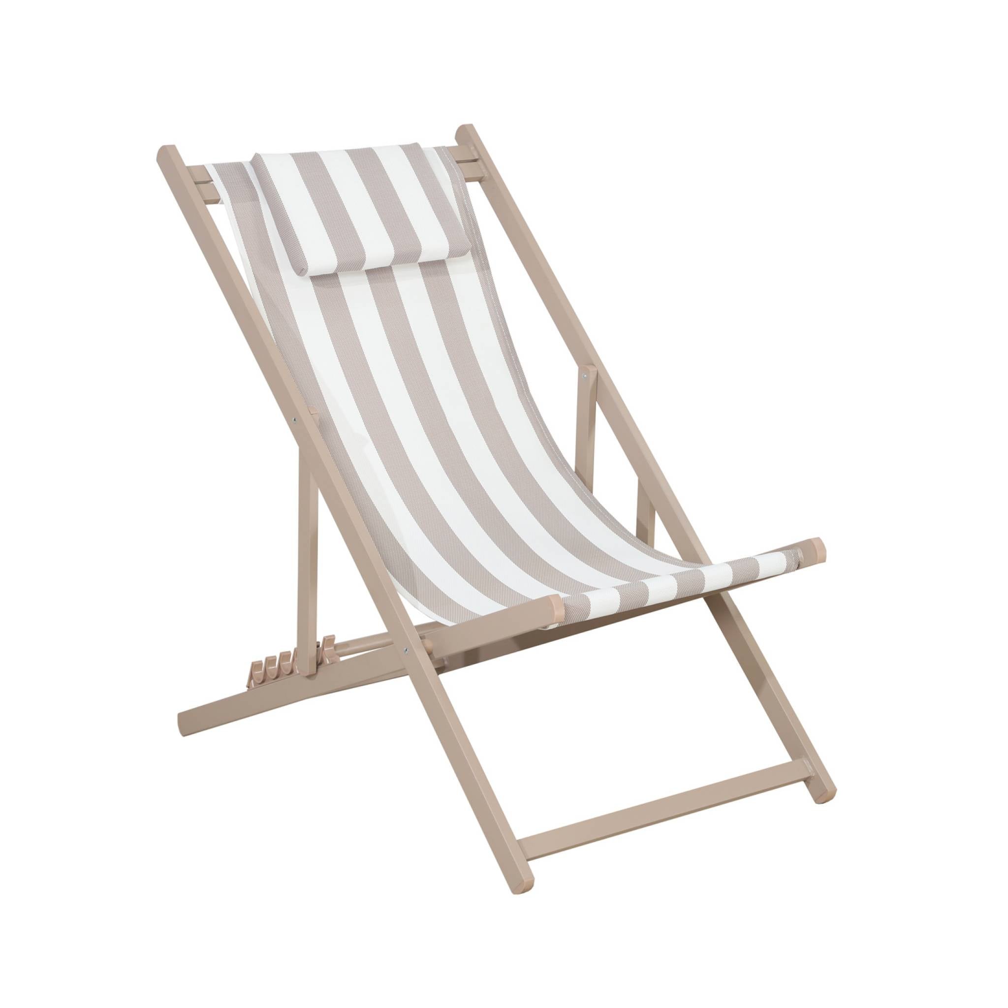 Lot de 2 bains de soleil - Gaia rayures marron - Transat en aluminium gris anthracite et textilene rayures marron avec coussin repose tête. chilienne - 3