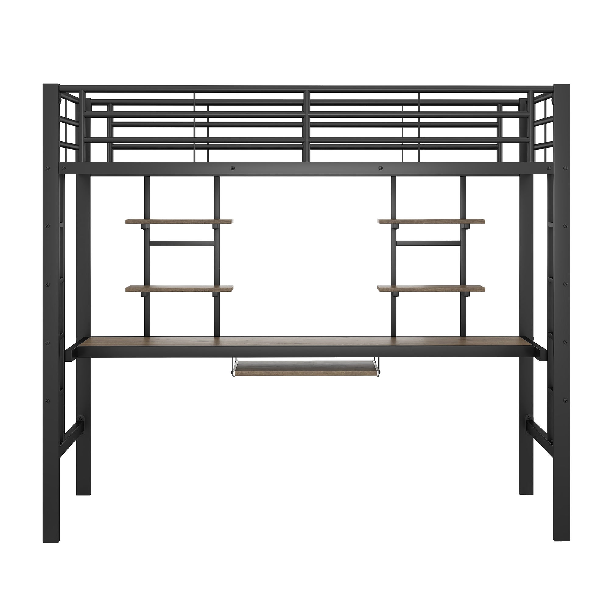 Łóżko piętrowe 90x200cm - z biurkiem i półkami - metalowa rama - czarne - 5