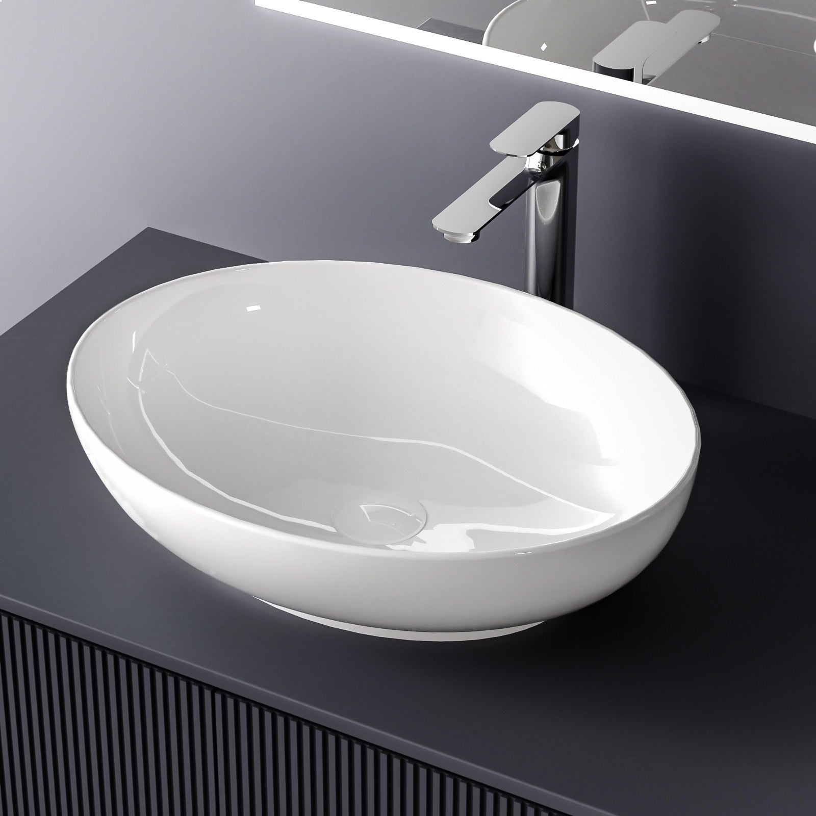 Lavabo à Poser EMKE 50x40cm - Céramique Blanc Brillant, Design Moderne Pour Salle De Bain & WC - Installation Facile
