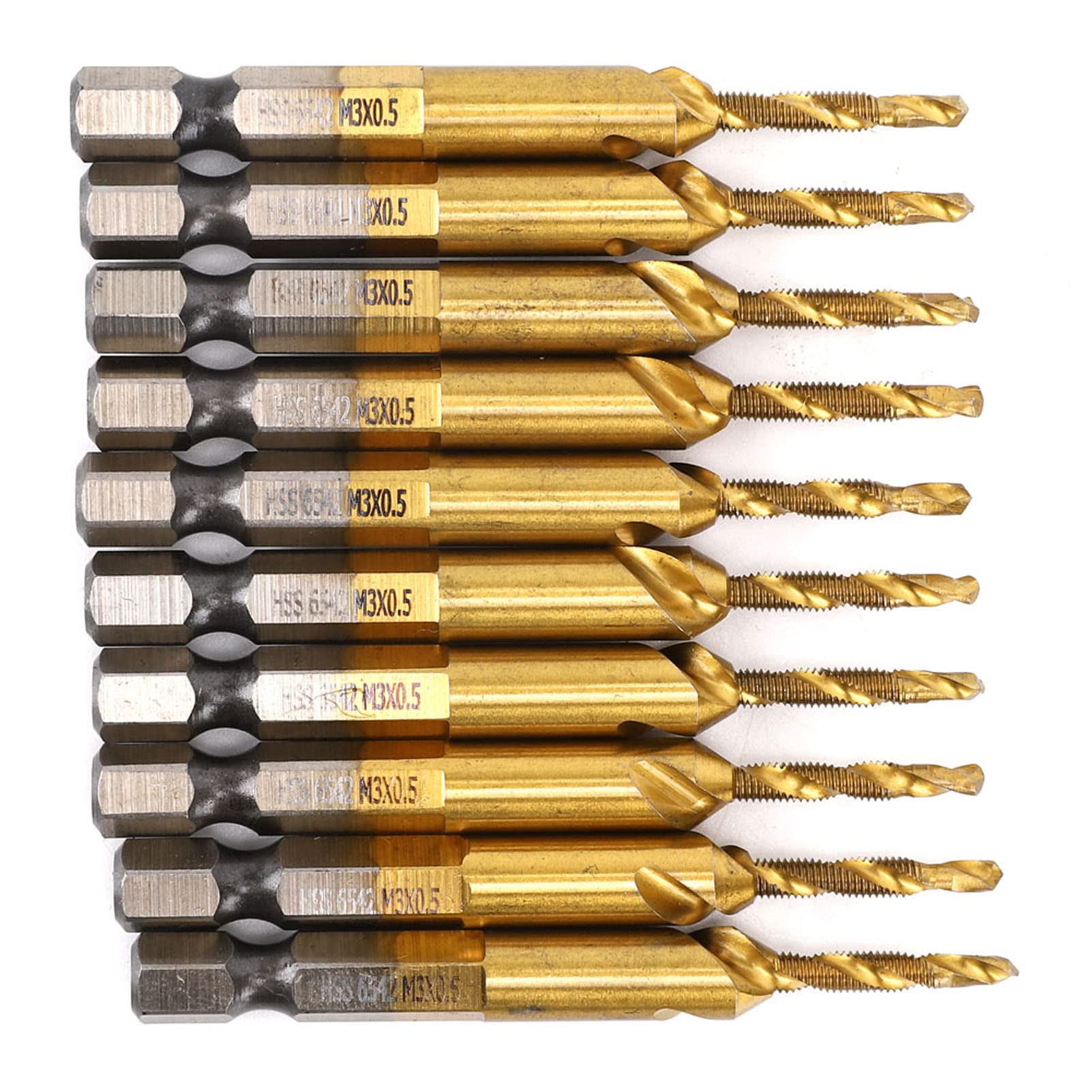 Lot De 10 Forets Queue Hexagonale Revêtus Titane HSSCo (M35) - GRAZTAI, Neuf Destocké