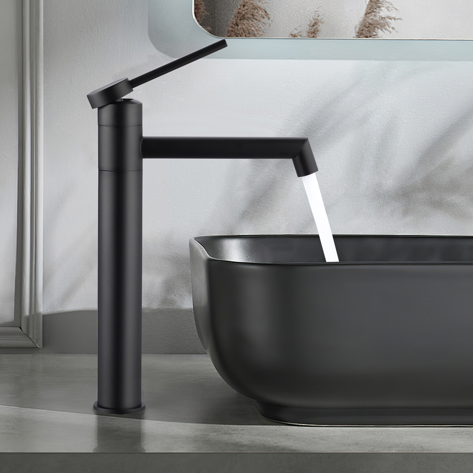 LOVHAUS Bateria Łazienkowa Obrotowa 360°, Czarna Bateria Umywalkowa z Wysoką Wylewką, Bateria Umywalkowa z Wylewką 21 cm