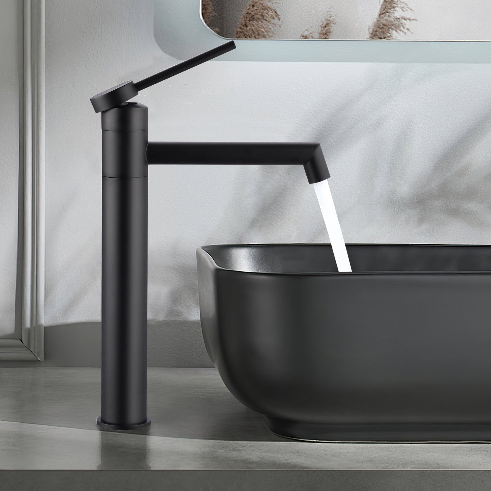 LOVHAUS Bateria Łazienkowa Obrotowa 360°, Czarna Bateria Umywalkowa z Wysoką Wylewką, Bateria Umywalkowa z Wylewką 21 cm