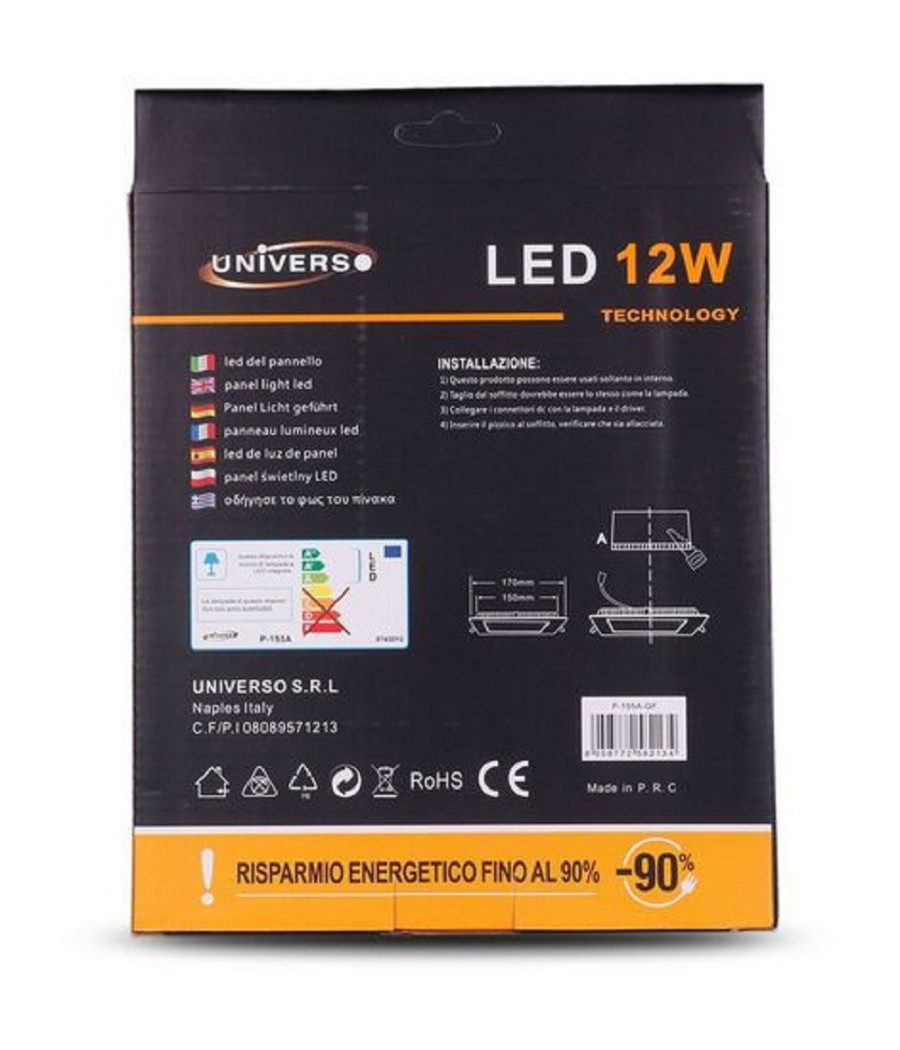 Trade Shop - Pannello Led Slim 12w Incasso Quadrato In Pvc Luce Caldo Freddo Naturale P155aq - Bianco Caldo - - 2