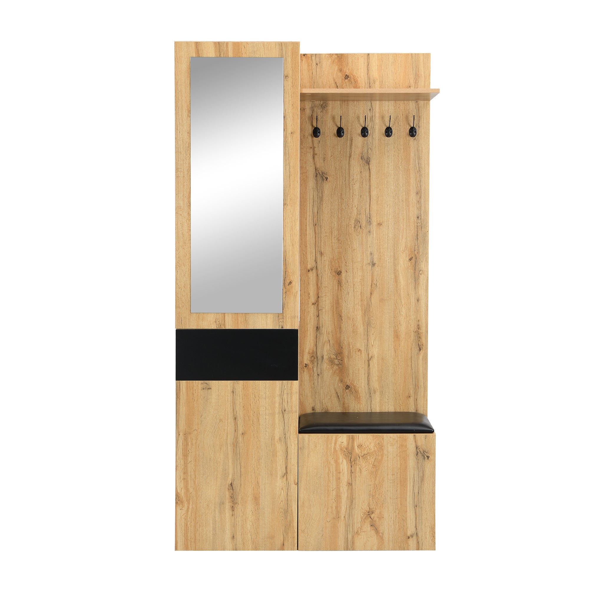 Ensemble de garde-robe avec 5 patères, miroir, meuble à chaussures, armoire intégrée avec étagères supérieures, tiroirs, compartiments de rangement - 2