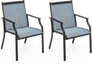 Lot de 2 Chaises Terrasse, Chaises de Jardins Extérieur, Fauteuils avec Accoudoirs, Siège Large, pour Jardin, Porche, Charge 150 KG, Bleu