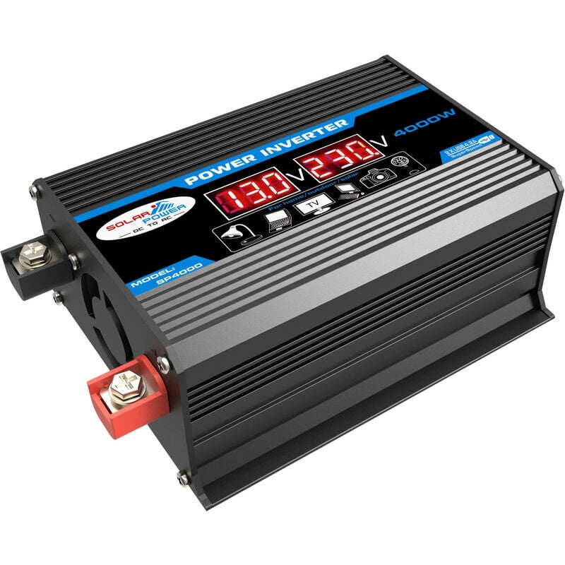 Convertisseur 12V 220V Pur Sinus 4000W Onduleur à Onde Sinusoïdale Pure Transformateur avec Télécommande & Double AC Prises de Courant - 3