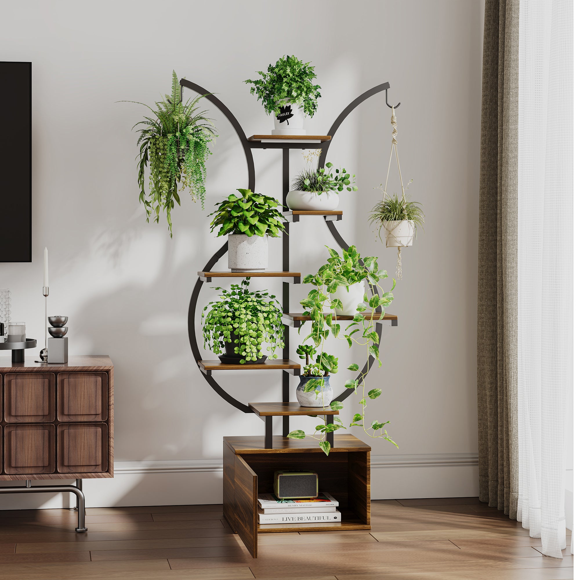 Support pour Plantes D'intérieur avec Lampes de Croissance, étagère à 6 Niveaux, 142 cm de Haut, en Métal, Dispositif de Rangement Anti-renversement - 2