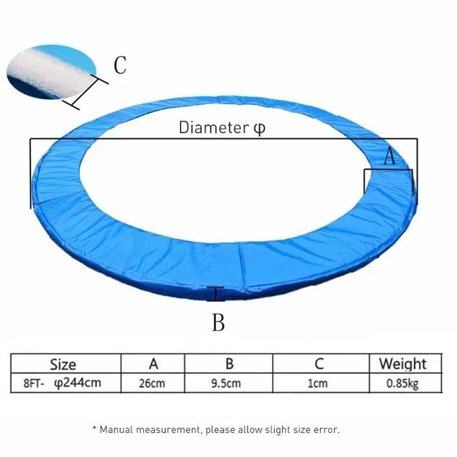 Coussin De Protection 244cm Pour Trampoline – Tapis De Sécurité Rembourré Bleu Pour Trampoline Rond
