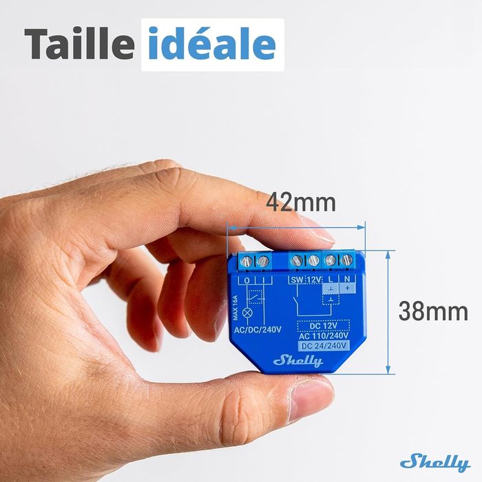 Shelly Plus 1 - Relais interrupteur connecté - 16A - Wi-Fi&Bluetooth - Contacts secs - Commande distance porte de garage, éclairage - 2