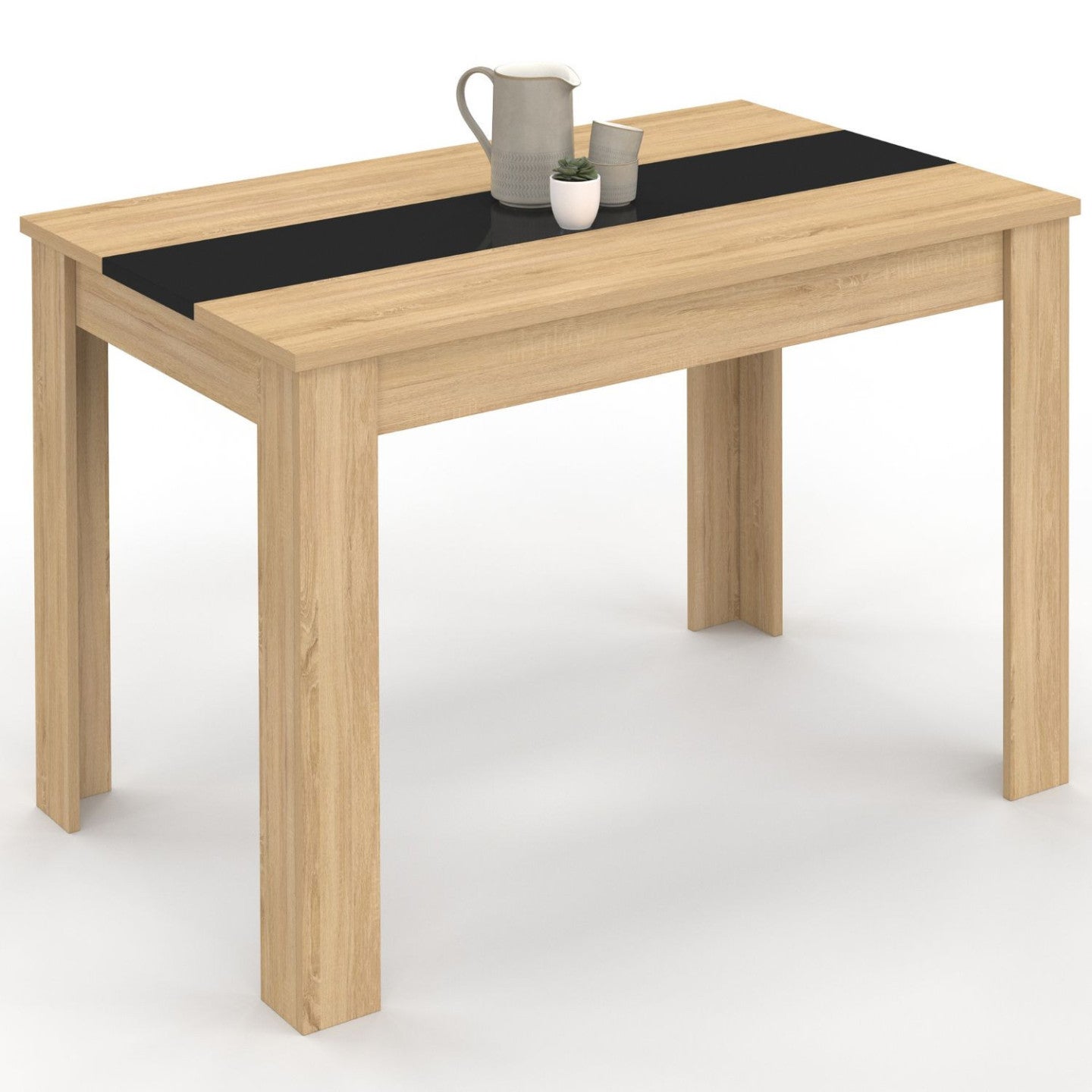 Table à manger rectangle ROZY 4 personnes façon hêtre et noire 110 cm - 2