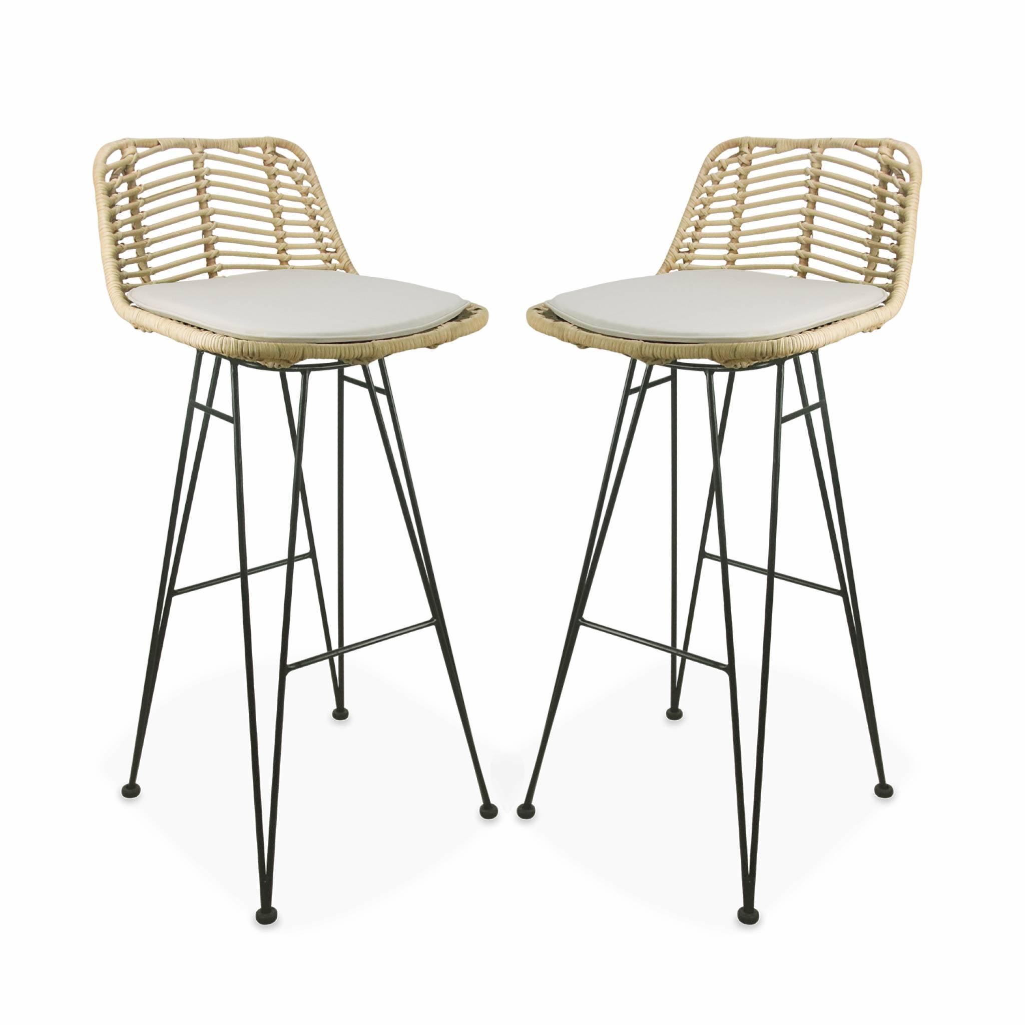 Lot de 2 tabourets de bar 75cm. métal et rotin. assise beige - Cahya CAHYA - 4