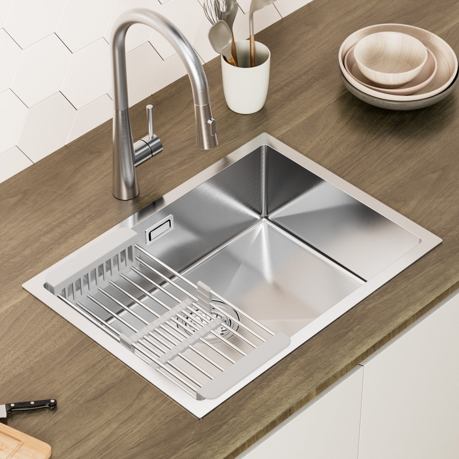Cecipa MAX Évier 1 Bac 60×44×18CM Évier Cuisine Acier Inoxydable 304 Brossé avec Panier de Drainage(3 méthodes d'installation) - 2