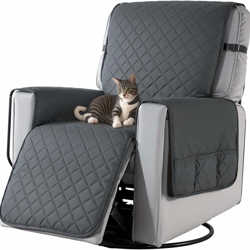 Wodoodporny pokrowiec na fotel, antypoślizgowy pokrowiec na fotel, pokrowiec na sofę 1-osobową z kieszenią boczną, ochronny pokrowiec na fotel