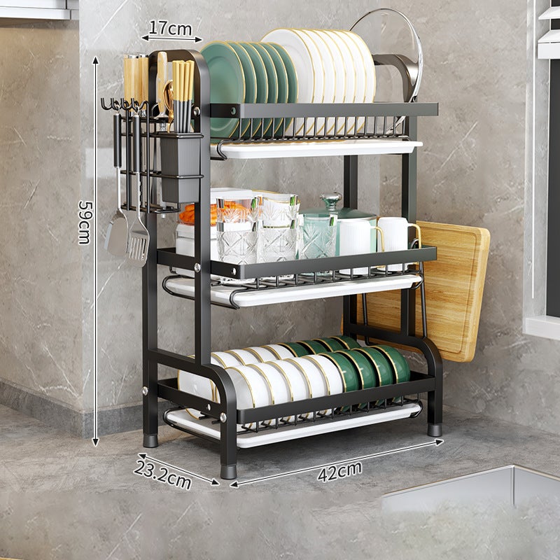 Półka kuchenna Darmlink, taca ociekowa na talerze i miski, z tacą ociekową, trzy poziomy, czarna