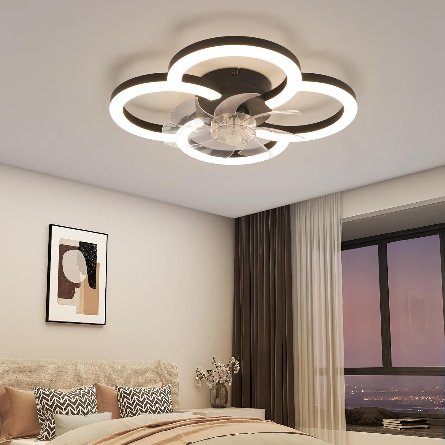 ZMH Ventilador de techo con luz, silencioso, 6 velocidades, moderno, regulable para sala de estar - 2
