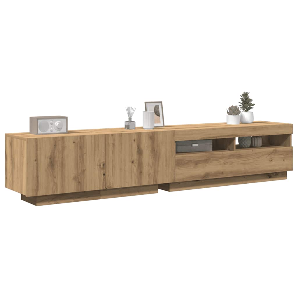 MuebledeTVlucesLEDmaderarobleartisan200x35x40cmvidaXL