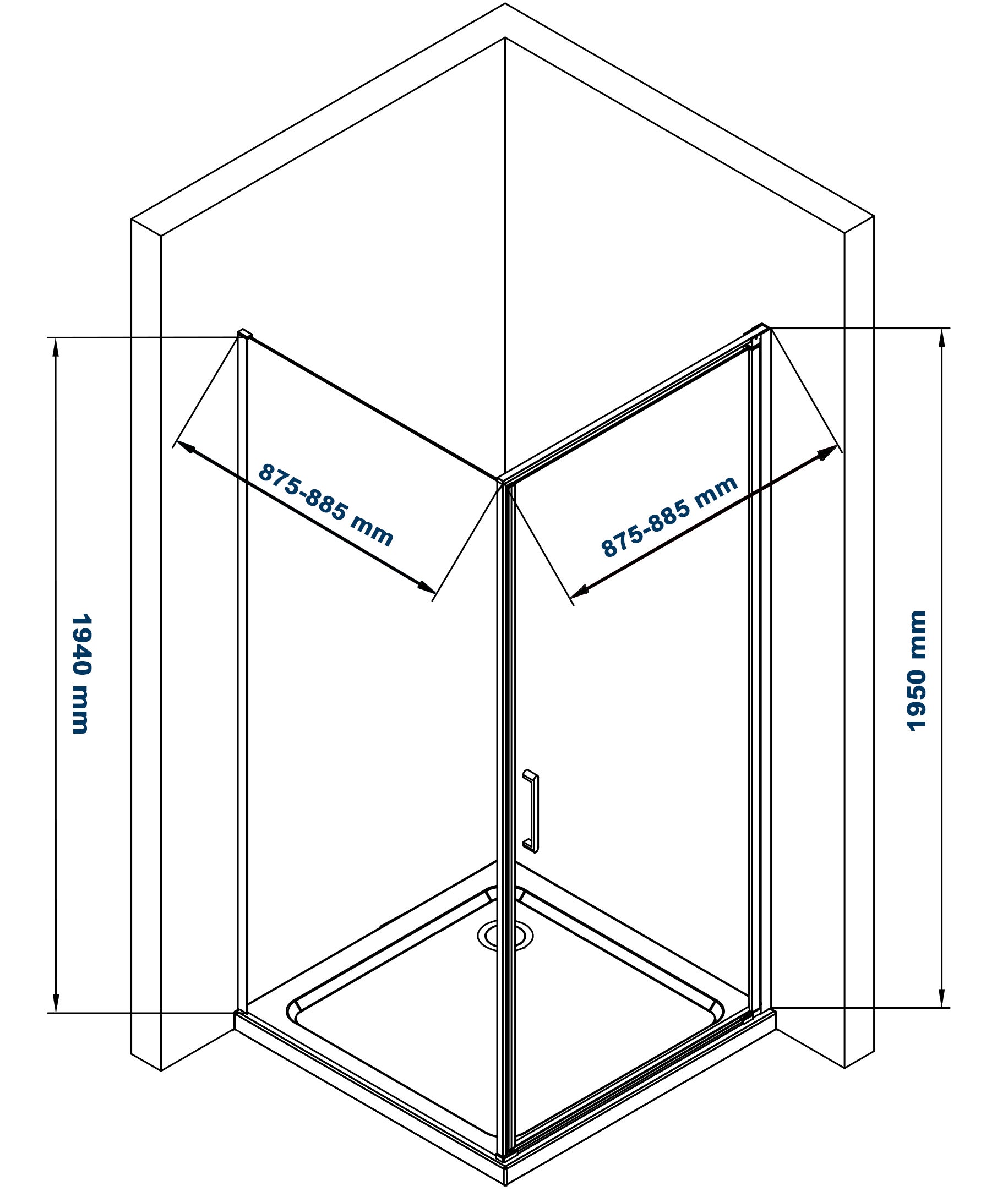 BERNSTEIN - Cabine de douche d'angle 90x90x195cm, installation au choix gauche ou droite, verre NANO 6mm - EX416S - 5