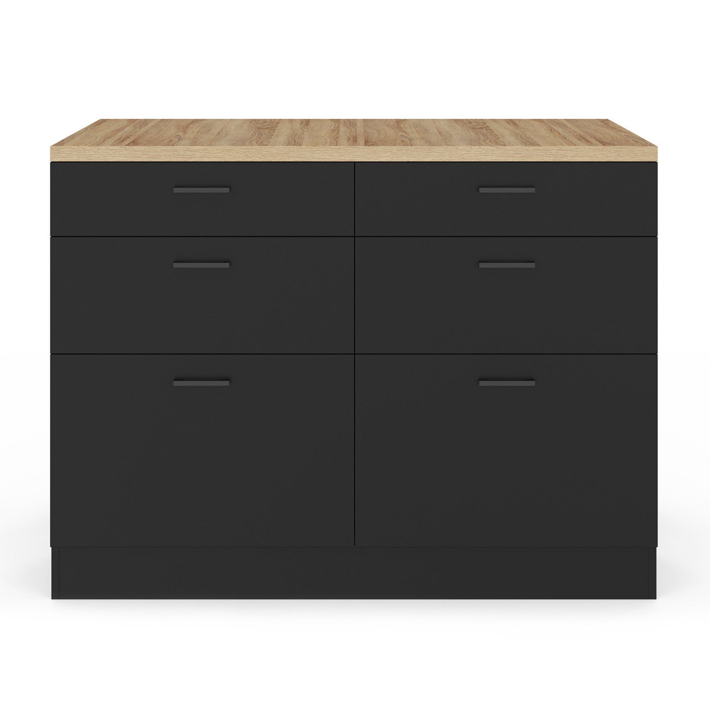 Ilot central mange-debout ORSO 120 cm casserolier 6 tiroirs noir avec plan de travail façon hêtre - 3