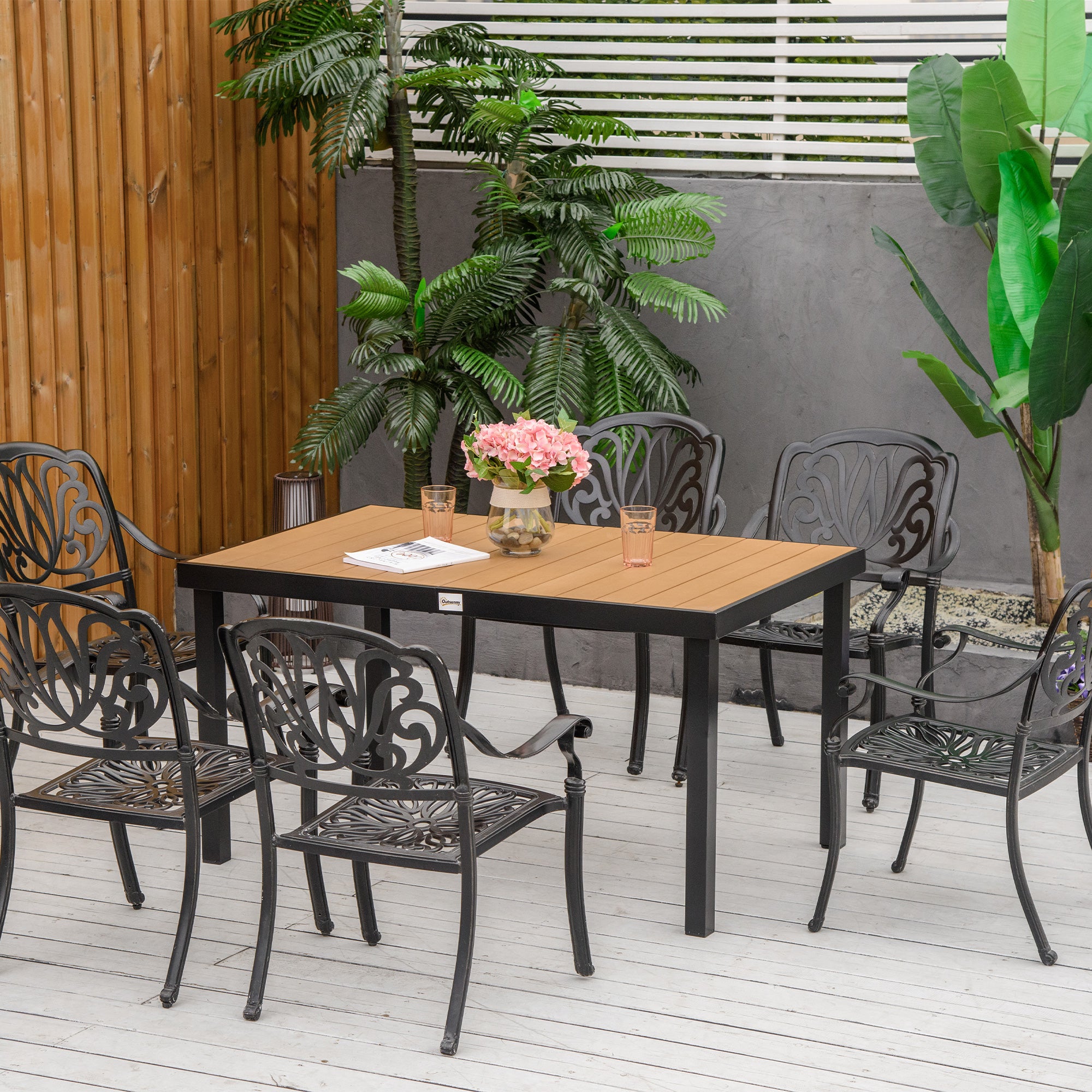 Table de jardin pour 6 personnes, table à manger, table en aluminium, mobilier de jardin, plastique facile d'entretien, 140 x 90 x 74 cm - 4