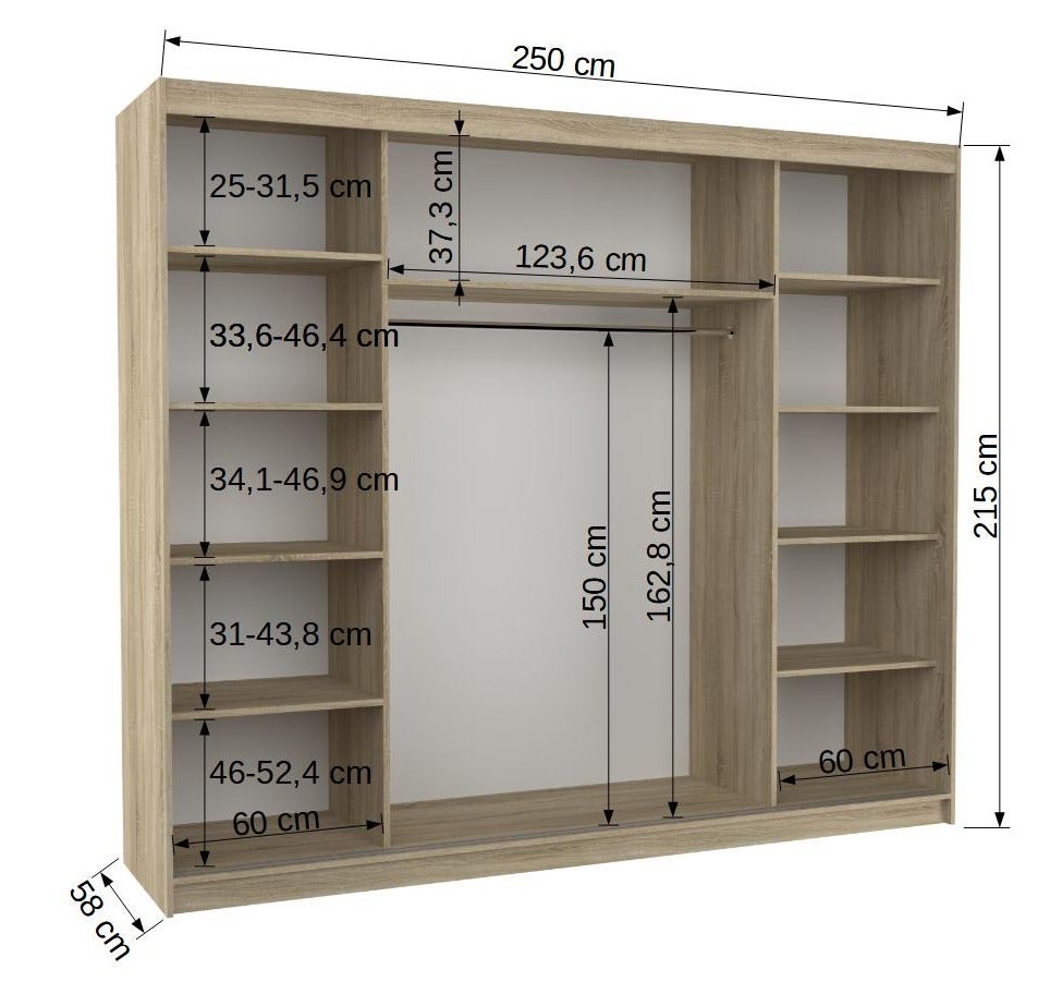 Grande armoire de chambre à coucher 3 portes coulissantes blanches et miroir biseauté Kola 250cm - 5