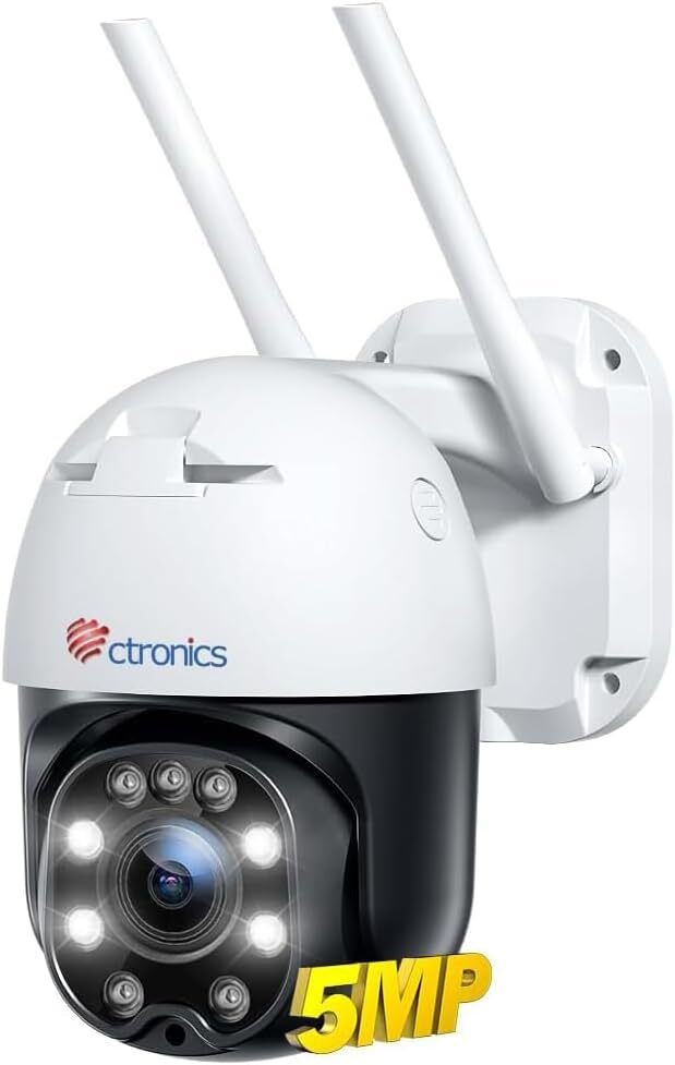 Ctronics Kamera Monitoringu 5MP WiFi 2,4/5GHz, Automatyczne Śledzenie, Alarm Dźwiękowy i Świetlny, Kolorowa Wizja Nocna,Detekcja Ludzi