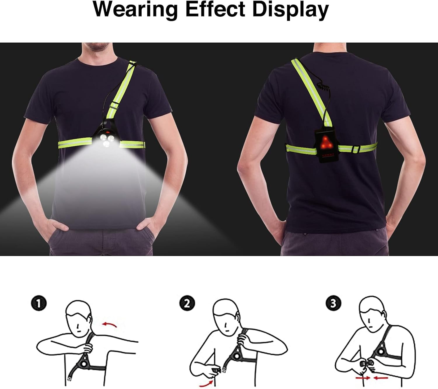 Lampe de Course Pectorale Réglable 120° - LED 500 Lumens, USB Rechargeable, Étanche avec Double Bandes Réfléchissantes pour Running et Randonnée - 8