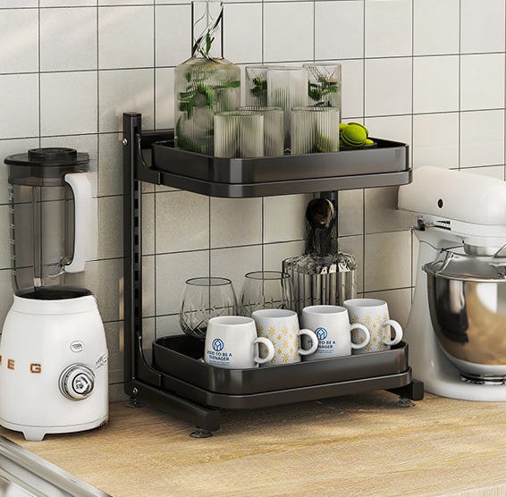 Praktyczna półka kuchenna – czarna + czarna półka, regulowana wysokość, odporna na korozję, duża nośność, 34,2 x 27,5 x 39 cm
