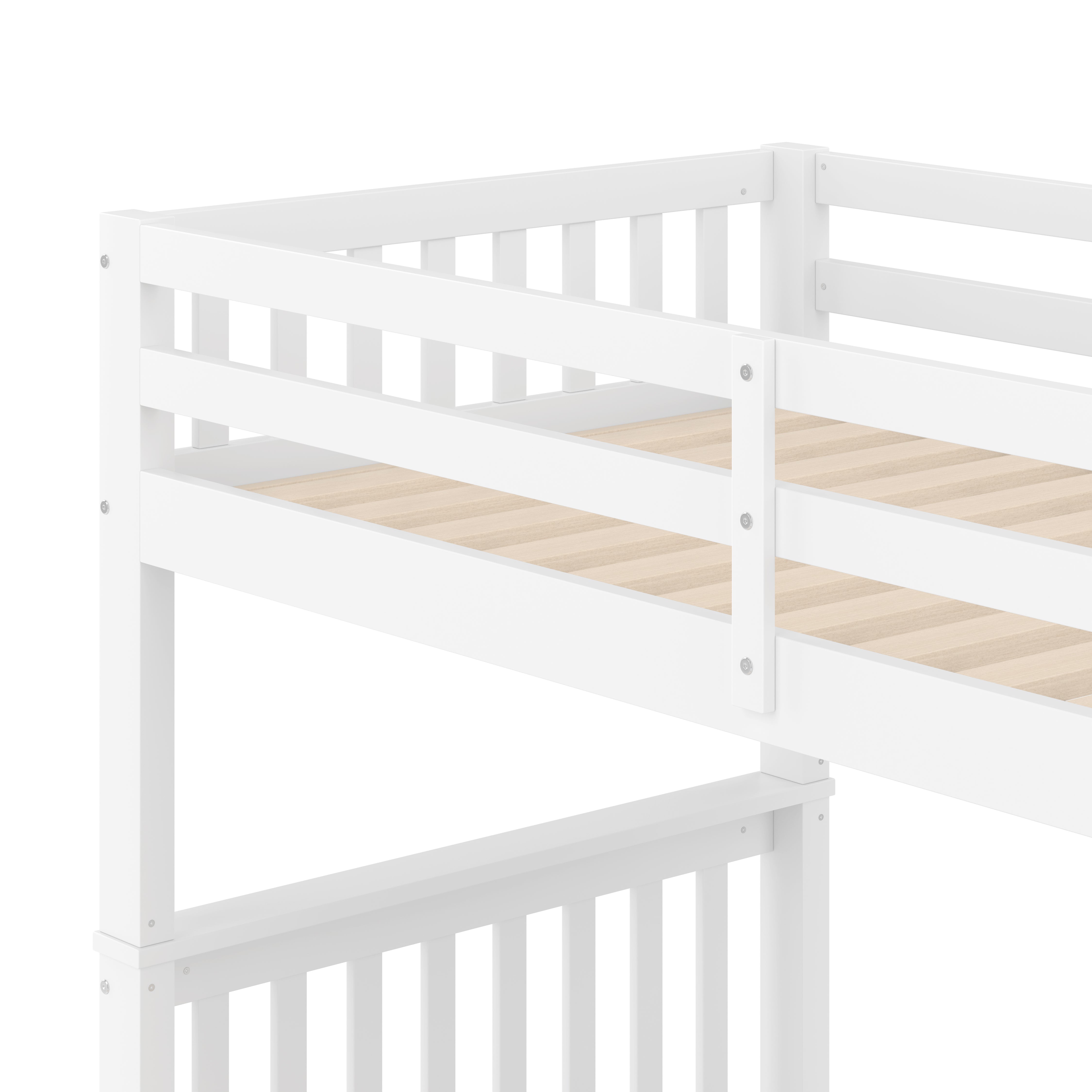 Lit superposé 90 x 200 cm avec étagère en escalier, équipé d'un lit à roulettes rétractables, barrières de sécurité hautes, blanc - 7